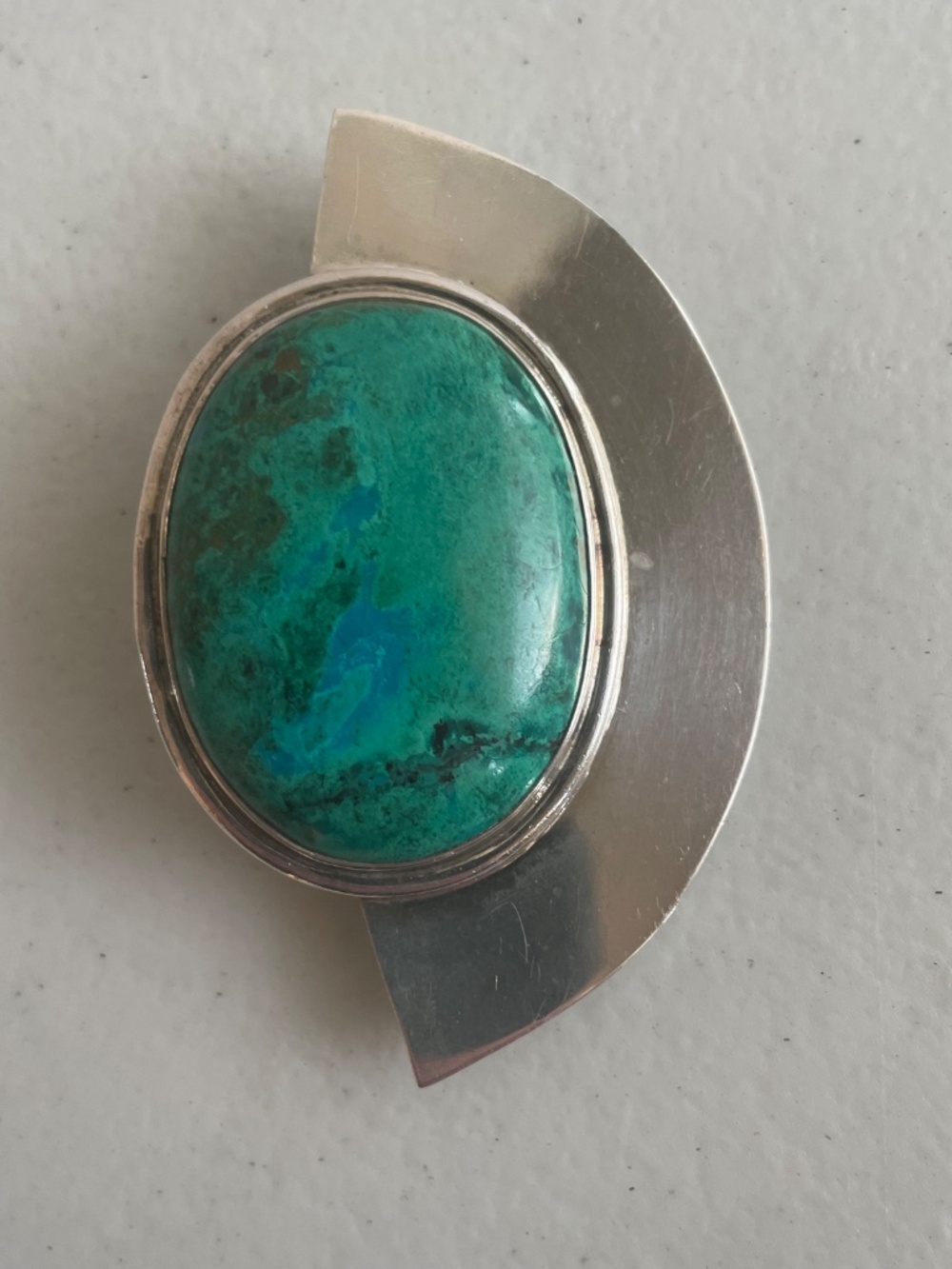925 Money Clip with Large Chrysocolla Malachite Vintage Mexican Modernist - Picture 7 of 10